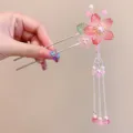 Fermaglio per capelli cinese con fiori di ciliegio rosa e nappe di perle per Hanfu - Fermaglio per Capelli Floreale Singolo