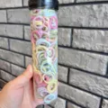 Set of multi-color small hair elastics for babies in a clear cylindrical storage tube - Jar / 300 Pieces/Pack / Flocked Macaron