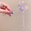 Bastoncino per capelli cinese a farfalla con lunghe nappe sfumate blu e rosa - Fermaglio per Capelli Farfalla Singolo