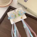 Eleganti fermagli per capelli stile Hanfu con fiori blu e lunghi nastri con nappe - Cerchio Blu Nappa Lunga