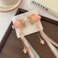 Fermagli per capelli floreali cinesi fatti a mano con lunghe nappe per abiti Hanfu da bambina - Cerchio Arancione Nappa Lunga