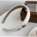 French style white padded headband with golden camellia flower decoration and tag - Camellia Decoration Style / White