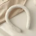 Soft white faux fur headband with wide edge for women winter hair accessories. - Rabbit Fur Plush Style / White