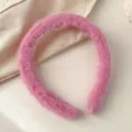 Soft plush pink headband with wide-brim design for autumn and winter hairstyling - Rabbit Fur Plush Style / Deep Pink