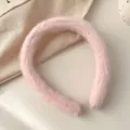 Soft pink plush high-crown headband for women featuring a cozy faux fur winter design. - Rabbit Fur Plush Style / Light Pink