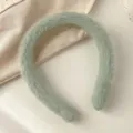Soft fuzzy plush sage green headband for cozy autumn and winter fashion hair styling - Rabbit Fur Plush Style / Green