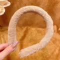 Elegant beige plush faux fur headband for women with a soft wide design for winter - Rabbit Fur Plush Style / Coffee (Tiger Eye Texture)