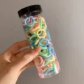 Assorted colorful elastic hair ties for girls in clear cylinder storage container - 100 Pieces/Jar / Macaron Color (3#)