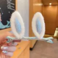 Cute light blue fuzzy rabbit ears duckbill hair clip for girls and kids hair accessories - Blue Rabbit Ear