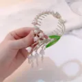 Elegant lily of the valley tassel hair clip with pearls for sophisticated bun hairstyles - Star Lily of the Valley