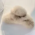 Large beige fluffy plush fur hair claw clip for women elegant winter shark jaw clip - Large Hair Claw / Milk Tea