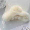 Elegant and soft white fluffy faux rabbit fur hair claw clip for women's styling - Large Hair Claw / Off White
