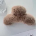 Large plush rabbit fur hair claw clip in light brown variant for elegant hair styling - Large Hair Claw / Coffee