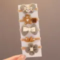 Lot de 5 élastiques mignons pour filles avec nœuds à carreaux et motifs d'ours beige. - 5 Pièces / Papillon à Carreaux
