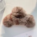 Large plush rabbit fur hair claw clip featuring a soft brown variegated pattern - Large Hair Claw / Coffee Leopard Print