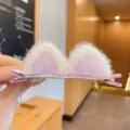 Cute purple and white plush cat ear hair clips with metal duckbill base for girls - Purple Cat Ear