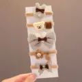 Lot de 5 élastiques à cheveux mignons pour enfants avec motifs lapin et nœud marron - 5 Pièces / Nœud à carreaux