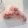 Elegant pink plush rabbit fur hair claw clip for women, large shark clip hair accessory - Large Hair Claw / Light Pink