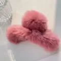 Plush pink claw clip made of soft faux fur for women hair styling - Large Hair Claw / Dusty Pink