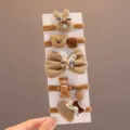 Lot de 5 élastiques à cheveux pour enfants avec motifs ours en peluche et nœud - 5 Pièces / Nœud Marron Café