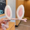 Soft pink plush rabbit ear hair clip variant for girls, cute duckbill accessory - Pink Rabbit Ear