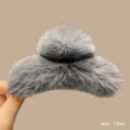 Large 13cm grey faux fur hair claw clip for elegant winter updo hair accessory - Large Hair Claw / Gray