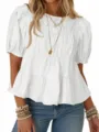 Dames witte pofmouw blouse met gelaagde volants, stijlvolle casual modieuze top. - S / Wit