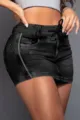 Black denim mini skirt detail, high waist drawstring design, fashion women streetwear apparel. - XS / Black