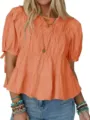 Oranje gelaagde blouse met pofmouwen voor vrouwen, stijlvolle zomertop met volants - S / Oranje