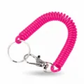 Portachiavi a molla a spirale in colore rosso rosa, variante con moschettone e anello - Rosso rosa