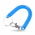 Portachiavi a spirale blu con anello in metallo e moschettone, ideale protezione antiperdita. - Celeste
