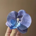 Elegant purple orchid hair clip with pearl center, forest style fairy hair accessory - Blue