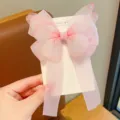 Elegante pinza para el pelo con mariposa rosa en tela de malla fina para niñas - Mariposa de Gasa Rosa