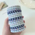 Set of 15 colorful braided high-elasticity hair ties stored in a clear cylinder case - 15 Pieces/Pack / Blue Canister