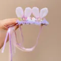 Elegant purple rabbit ear hair clip for girls with long fairy streamers and flowers - Purple Rabbit Ear Ribbon