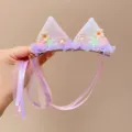 Cute fairy-style rabbit ear hair clips with purple lace and long flowing ribbons - Purple Cat Ear Ribbon