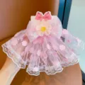 Elegant pink floral lace bow hair clip for little girls with a fairy aesthetic style - Flower Pink Ribbon