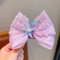 Purple sequin bow hair clip with mermaid tail and starfish for girls hair accessory - Purple Bow Tie Hair Clip