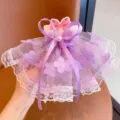Purple mesh bow hair clip with flower decorations and pearl for girls' hair styling - Ribbon Purple Tassel