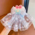 Super fairy light blue tulle hair clip for girls with crochet flower and bow - Flower Blue Ribbon