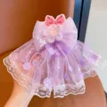 Elegant purple mesh bow hair clip for girls with floral sequins and white lace trim - Flower Purple Ribbon