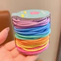 Multi-colored high-elasticity hair ties for girls in a clear cylindrical storage case - 48 Pieces per Set / Dark Colors