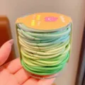 Set of green gradient high elasticity hair elastics for girls' daily hair styling - 48 Pieces per Set / Green Series