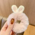 Cute plush pink hair scrunchie with soft bunny ears for girls and children - Light Pink