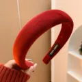 Elegant vintage red velvet padded headband with high-top wide design for hair styling - Padded Velvet Style / Sponge Velvet