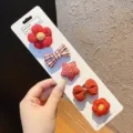 Cute red fabric hair clips set for baby girls including flowers and bows shapes - Red Striped Big Flower (BD3975)