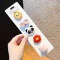 Set of 5 cute embroidered baby hair clips with panda and flower designs on display card. - Red Flower Panda (BD3975)