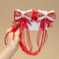Elegant traditional Chinese style New Year red bow hair clip for girls with tassels and beads - Pearl Ribbon Tassel Style (D169---16)