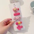 Set of 5 cute pink fabric-wrapped hair clips for baby girls and toddlers on display card - Pink Bowknot (BD3975)