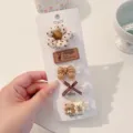 Cute baby hair clips set with cartoon bears and bowknot styles on card - Brown Flower (BD3975)